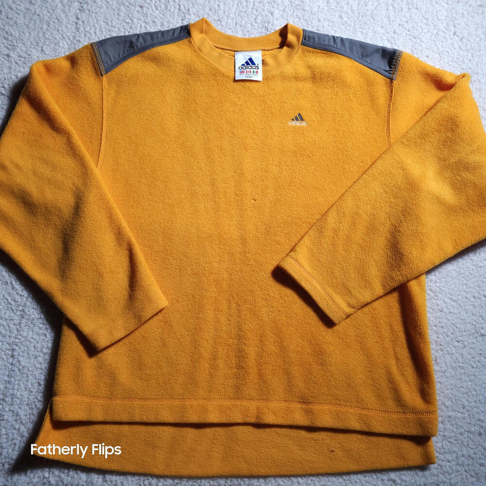 Vintage Adidas Fleece Sweatshirt Orange Yellow Grey Shoulder Panel Men XL Gorp